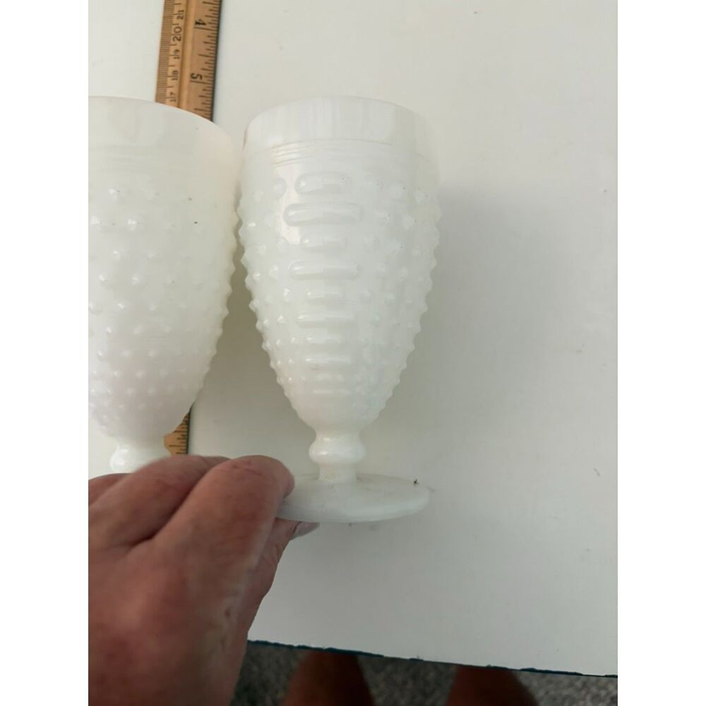 2 vtg anchor hocking milk glass hobnail and ladder goblets